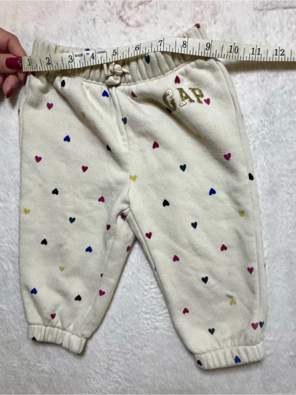 GAP Cream Heart-Print Fleece Jogger Pants for 12-18 month baby